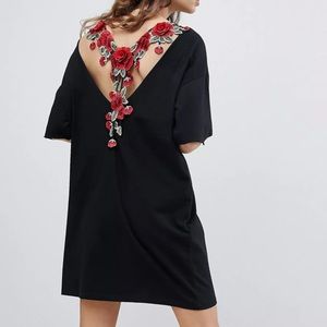 🥀 Rose Embroidery T-Shirt Dress
